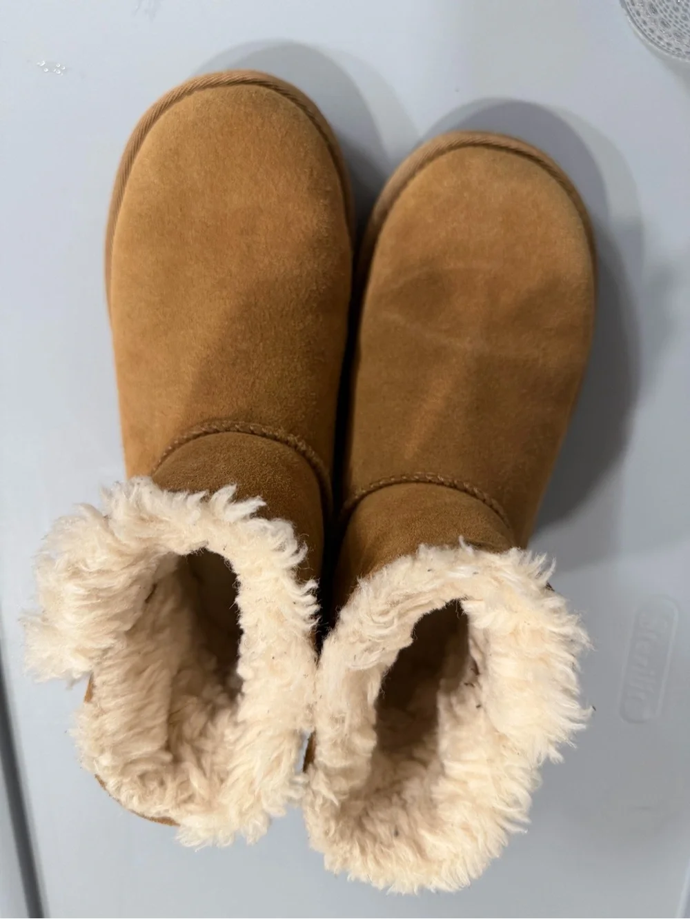 Uggs tan  Suede Shearling-Lined Boots with Button Accent